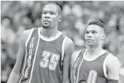  ?? LM Otero / Associated Press ?? Forward Kevin Durant, left, led the Thunder in regular-season scoring with 28.2 points per game,