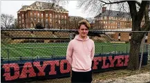  ?? TOM ARCHDEACON / STAFF ?? Jonas Fjeldberg, the soccer star from Norway who was the Atlantic 10 Offensive Player of Year this past season, stands in front of UD’s empty and locked-up Baujan Field on Saturday.