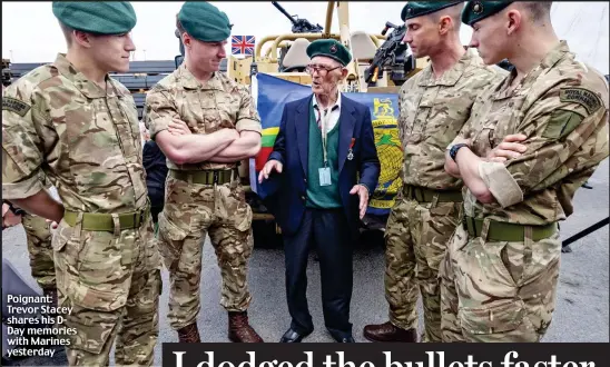  ??  ?? Poignant: Trevor Stacey shares his DDay memories with Marines yesterday