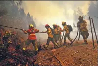  ?? IVAN ALVARADO / REUTERS ?? Firefighte­rs work to put out a wildfire in Santa Juana area, Chile, on Feb 10. Forest fires have killed dozens of people and left thousands homeless in the country in the past week.