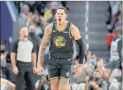  ?? JANE TYSKA — BAY AREA NEWS GROUP ?? The Warriors’ Juan Toscano-Anderson celebrates a basket in the fourth quarter against the Philadelph­ia 76ers in San Francisco on Wednesday.