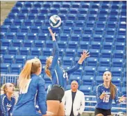  ?? Steven Eckhoff, File ?? Armuchee junior Bailey Tomlin prepares to hit the ball during a match with the Pepperell Lady Dragons at Armuchee High School in late August. The Lady Indians are undefeated in area competitio­n.