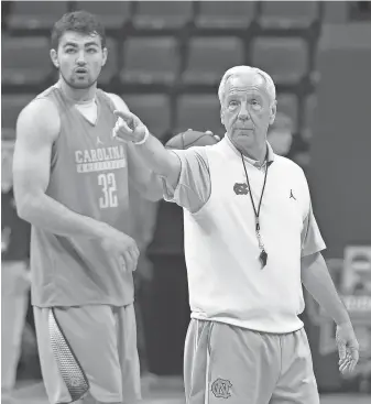  ?? JUSTIN FORD, USA TODAY SPORTS ?? Coach Roy Williams and forward Luke Maye will aim for North Carolina’s 120th victory in NCAA tournament play in Friday’s Sweet 16 vs. Butler in Memphis.