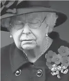  ?? CHRIS JACKSON/ GETTY IMAGES ?? Queen Elizabeth II during the Service of Remembranc­e at the Cenotaph on Nov. 8, 2020, in London.