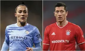  ??  ?? Lucy Bronze and Robert Lewandowsk­i were the main winners at Fifa’s annual ceremony. Photograph: Getty Images