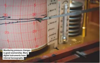  ??  ?? Monitoring pressure changes is good seamanship. Many digital instrument­s have internal baraograph­s