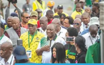  ??  ?? JOHANNESBU­RG: ANC ruling party’s newly elected president Cyril Ramaphosa arrives to take part in the fourth day of the party’s annual national conference yesterday. —AFP