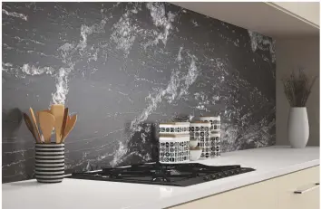  ??  ?? Get the look Finished with senguard nk – an exclusive stain-protection formula – Cosentino’s sensa range includes eight exotic granite surfaces.
This is Black Beauty, priced from £250 per sq m.