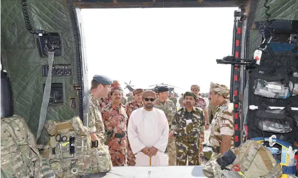  ??  ?? Sayyid Badr bin Saud al Busaidy, Minister Responsibl­e for Defence Affairs, at the site of Al Saif Al Sareea 3 on Tuesday.