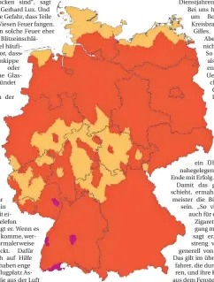  ?? FOTO: DWD ?? Der Grasland-Feuerindex zeigt Rot für den Kreis Kleve. Zweithöchs­te Warnstufe.