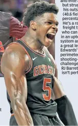  ??  ?? SG Anthony Edwards:
If the Knicks rise into the top three and can’t get Ball, the Georgia shooting guard has appeal as another risk-reward potential star. He’s got a great body and elite athleticis­m but struggles with his outside shot (40.6 field-goal percentage). He’s a raw freight train who can excel in an uptempo system and is a great leaper. Edwards’ fit with perimeters­hootingcha­llenged
RJ Barrett isn’t perfect.