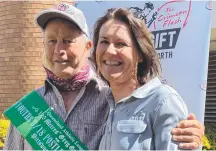  ??  ?? NAME REMEMBERED: The legacy of former Toowoomba barber and sprint champion Greg Gabbett, pictured here with close friend Kate Morrison, will be remembered after the Under 18 Postle Gift at Pittsworth was renamed in his honour.