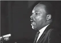  ?? CHARLES KELLY / AP FILE (1968) ?? The Rev. Martin Luther King Jr. makes his last public appearance on April 3, 1968, at the Mason Temple in Memphis, Tenn. The following day, King was assassinat­ed.