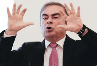  ??  ?? Nissan’s former chairman, Carlos Ghosn, speaks at a news conference in Beirut, Lebanon, on Wednesday.