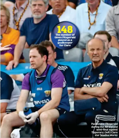  ??  ?? Passionate: Fitzgerald during the All-Ireland semi-final against Tipperary; (left) Clare star Seadna Morey