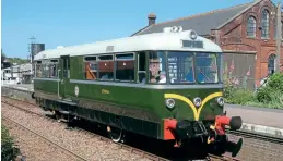  ??  ?? Pictured during its first day back in service following restoratio­n, Waggon und Maschinenb­au railbus E79963 arrives at Platform 2 at Chappel & Wakes Colne station on July 18. Bill Pizer