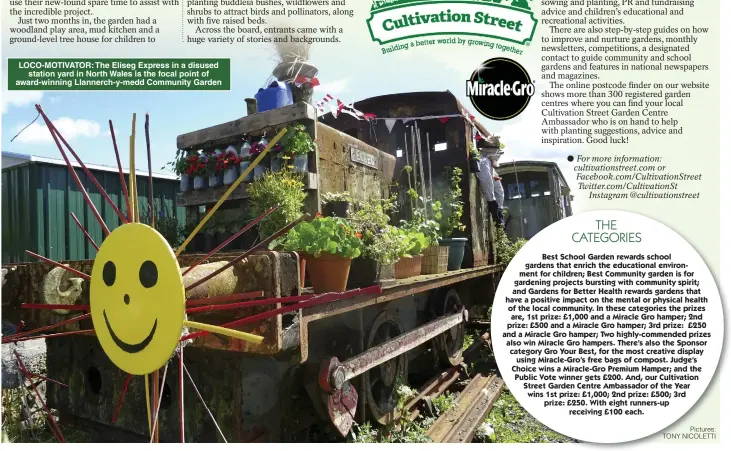  ??  ?? LOCO-MOTIVATOR: The Eliseg Express in a disused station yard in North Wales is the focal point of award-winning Llannerch-y-medd Community Garden