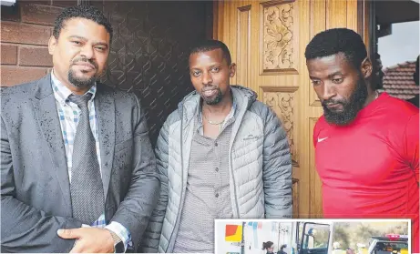  ?? Picture: MATHEW FARRELL ?? HELP: Lopes Sezabo, left, of the Congolese Associatio­n, Jaques Gatera and Peter Songa; and police at the crash scene on Wednesday, right.