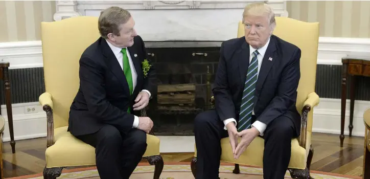  ??  ?? TRADE-OFF: US President Donald Trump had a frosty reception for Enda Kenny in the Oval Office of the White House last year and it doesn’t look any better for Leo Varadkar as trade wars kick off