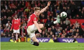  ?? ?? Scott McTominay finishes acrobatica­lly from close range to make it 4-2 to Manchester United against Aston Villa. Photograph: Stu Forster/Getty Images