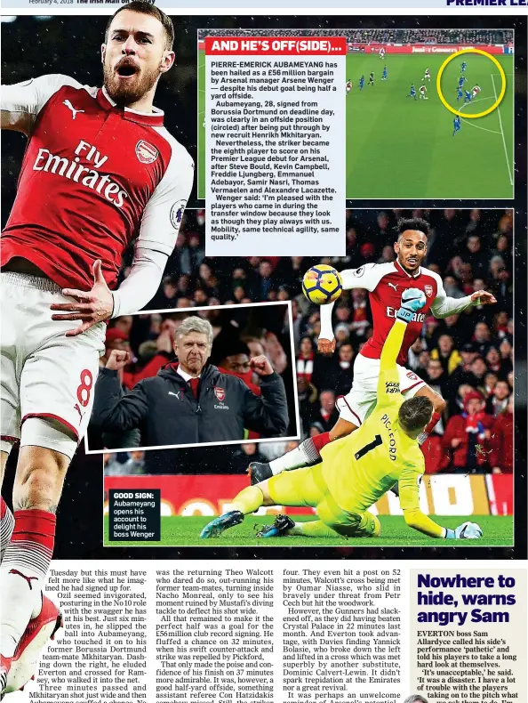  ??  ?? GOOD SIGN: Aubameyang opens his account to delight his boss Wenger