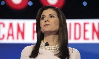  ?? Tuesday. Photograph: Brian Cahn/Zuma/Rex/Shuttersto­ck ?? Nikki Haley on stage in Iowa on Wednesday night. Voting begins in Iowa on Monday, before New Hampshire stages its primary a week on