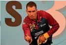  ??  ?? Gore Rams player Sheldon BagrieHowl­ey in action at the Bowls3Five competitio­n in Auckland.