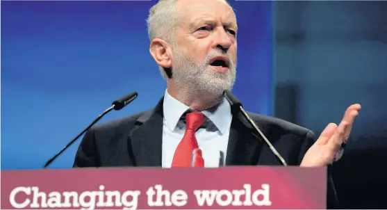  ?? Gareth Fuller ?? > Labour leader Jeremy Corbyn speaking at the TUC conference at the Brighton Centre yesterday