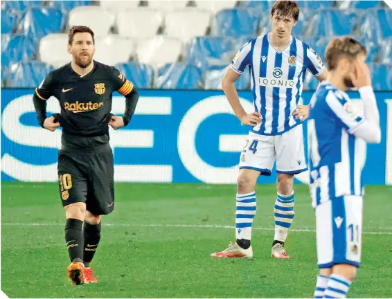 ?? / FOTO: EFE ?? Lionel Messi parece haber recuperado la motivación, con dos goles y una asistencia en la visita al estadio de Anoeta.