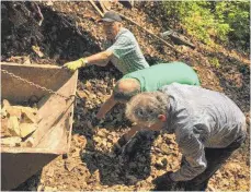  ?? FOTO: PRIVAT ?? Ein Knochenjob: Von Hand werden die Steine der Trockenmau­er abgetragen.