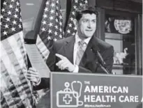  ??  ?? House Speaker Paul Ryan speaks during a news conference about the Republican Party’s plan to replace the Affordable Care Act on March 8 in Washington. Associated Press