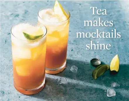  ?? DAVID MALOSH/THE NEW YORK TIMES PHOTOS ?? Strongly brewed black tea anchors this nonalcohol­ic take on a classic Dark ‘n’ Stormy.