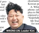  ??  ?? WRONG UN: Leader Kim