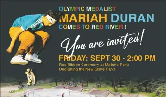  ?? COURTESY PHOTO ?? New Mexican Olympic skateboard­er Mariah Duran will attend the Red River grand opening on Friday (Sept. 30).