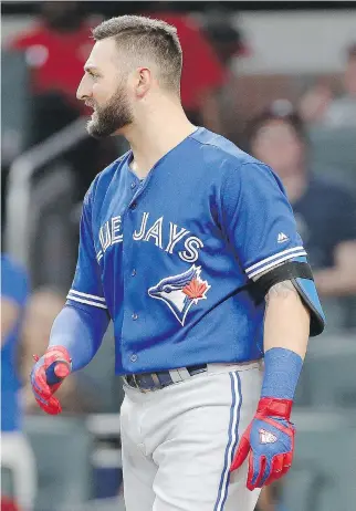  ?? JOHN BAZEMORE/THE ASSOCIATED PRESS ?? Toronto outfielder Kevin Pillar directed a homophobic slur at Atlanta Braves pitcher Jason Motte on Wednesday in Atlanta. Pillar has been suspended for two games by the Blue Jays.