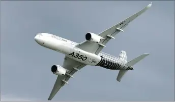  ?? AP PHOTO ?? An Airbus A350 flies during the ILA Berlin Air Show in Berlin. Aviation giant Airbus has threatened to leave Britain if the country leaves the European Union without an agreement on future trading relations.