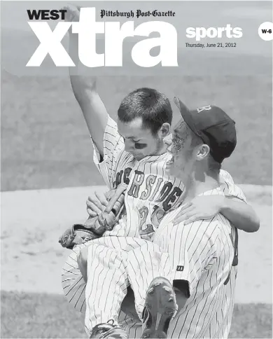  ?? Matt Freed/post-gazette ?? Riverside’s Tyler Falk carries teammate Corey Belonzi off the field after defeating Pine Grove in the PIAA Class AA championsh­ip game Friday in State College.