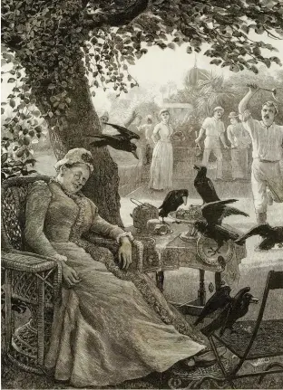  ??  ?? Crows gatecrash a tennis party in India, as depicted in an engraving from 1891