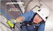 ?? SOURCE: YOUTUBE ?? Democratic gubernator­ial candidate Michelle Lujan Grisham climbs a 265-foot wind turbine in a new TV ad touting her plan to boost renewable energy.