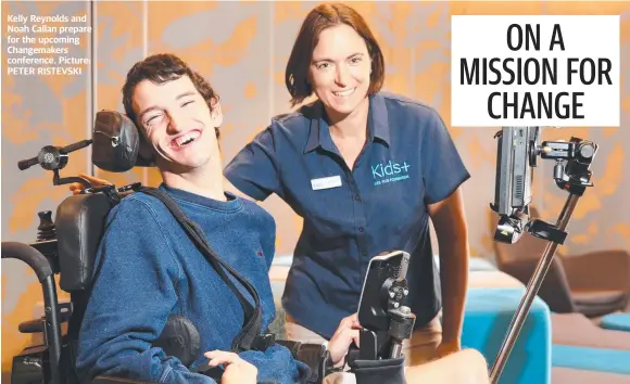  ??  ?? Kelly Reynolds and Noah Callan prepare for the upcoming Changemake­rs conference. Picture: PETER RISTEVSKI