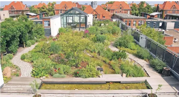  ?? FOTO: OPTIGRÜN/DPA ?? Ein Dachgarten hilft dem Klima und der Entspannun­g.