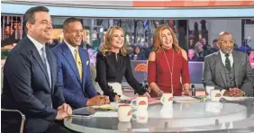  ?? NATHAN CONGLETON/NBC ?? Carson Daly, Craig Melvin, Savannah Guthrie, Hoda Kotb and Al Roker are pictured in the "Today" show studio on Feb. 1. Guthrie started working from her residence in upstate New York in March.