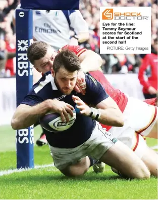  ?? PICTURE: Getty Images ?? Eye for the line: Tommy Seymour scores for Scotland at the start of the second half