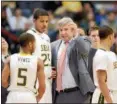  ?? FILE PHOTO ?? Siena Saints Coach Jimmy Pastos talks to his players during a 2015 game.