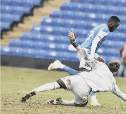  ??  ?? 6-0! Mo Eisa claims his first League One goal of the season