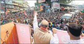  ??  ?? Union home minister Amit Shah during a roadshow in West Bengal on Friday.