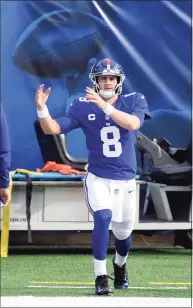  ?? Bill Kostroun / Associated Press ?? New York Giants quarterbac­k Daniel Jones warms-up before a game against the Arizona Cardinals earlier this season.