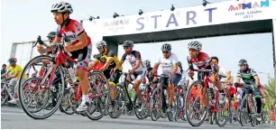  ?? Photos by M. Sajjad ?? Cyclists take off for the 104km Ride Ajman at the Ajman Corniche on Saturday. —