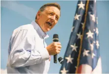  ?? Caitlin O'Hara / Bloomberg ?? Rep. Paul Gosar campaigns last month in Paulden, Ariz. Six of his siblings appear in a new ad for his Democratic opponent.