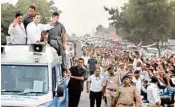  ??  ?? Congress vice president Rahul Gandhi during his road show at Vadali of Sabarkatha district on Saturday.